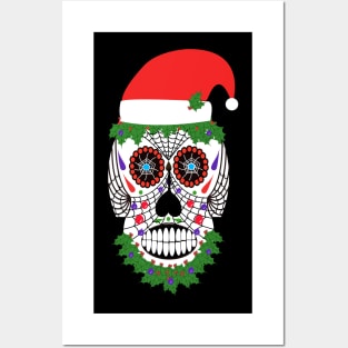 Scary Santa Claus Skeleton Face with Santa hat Posters and Art